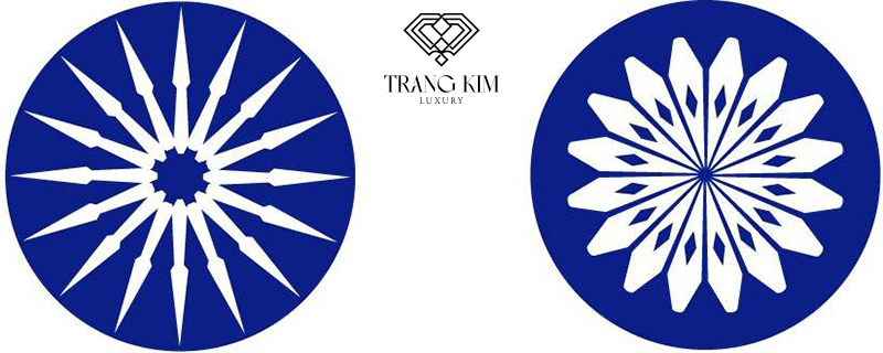 Biểu tượng ngôi sao may mắn (trái) và bông hoa tình yêu (phải) của Kim Cương Lucky Star