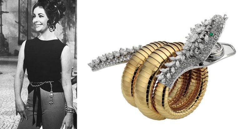 Nữ minh tinh Elizabeth Taylor với chiếc vòng tay hình rắn bằng vàng 