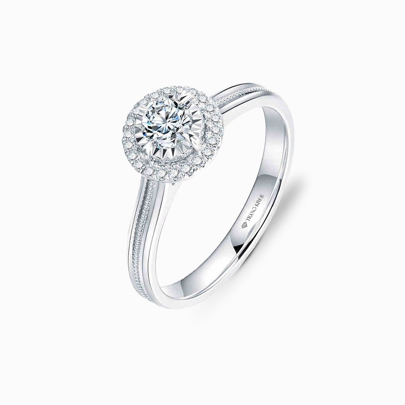 Nhẫn cầu hôn đính kim cương cỡ lớn, viền kim cương nhỏ PR-2241 - Vẻ đẹp tinh tế, đầy tính nữ