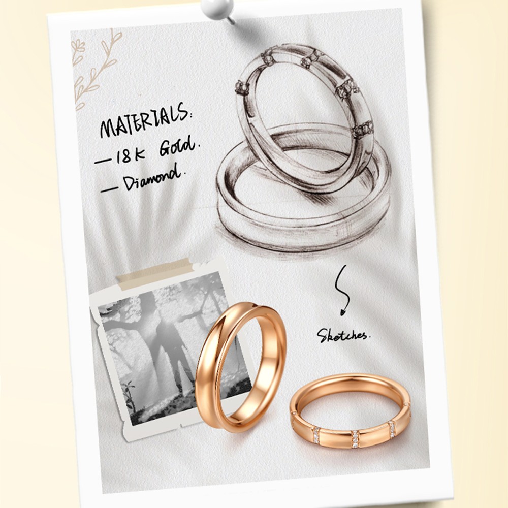 Một sản phẩm nhẫn cưới có sự kết hợp của vàng hồng 18k, kim cương tự nhiên mang đến vẻ ngoài hấp dẫn hơn bao giờ hết cho cô dâu chú rể